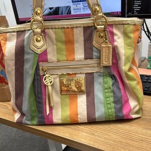 Colorful Striped Coach poppy Tote Bag